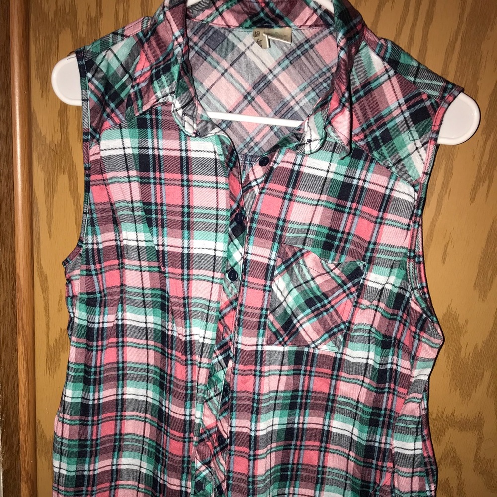 pink and green plaid shirt